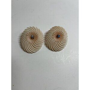 Vintage West Germany 1960s Plastic Pink Swirl Rhinstone clip on earrings
